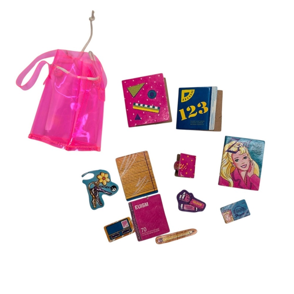 Vintage Barbie Miniature Cardboard Notebook School Supply Accessories Pink Tote